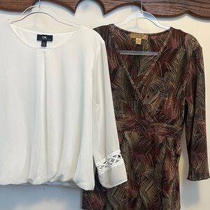 Rafael pleated Patterned Blouse and I.N. White sheer Blouse Set Size XL